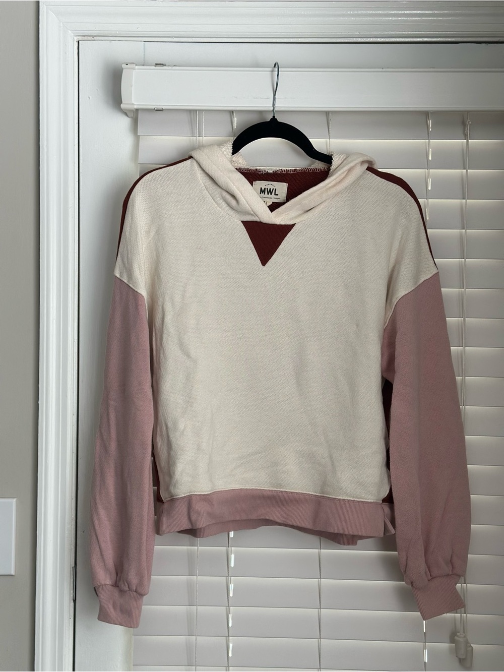 Madewell Cream Hooded Sweater with Dusty Pink Sleeves